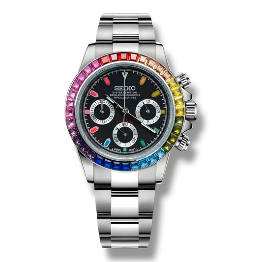 Seiko Rainbow Daytona Mod - Black Dial Stainless Steel