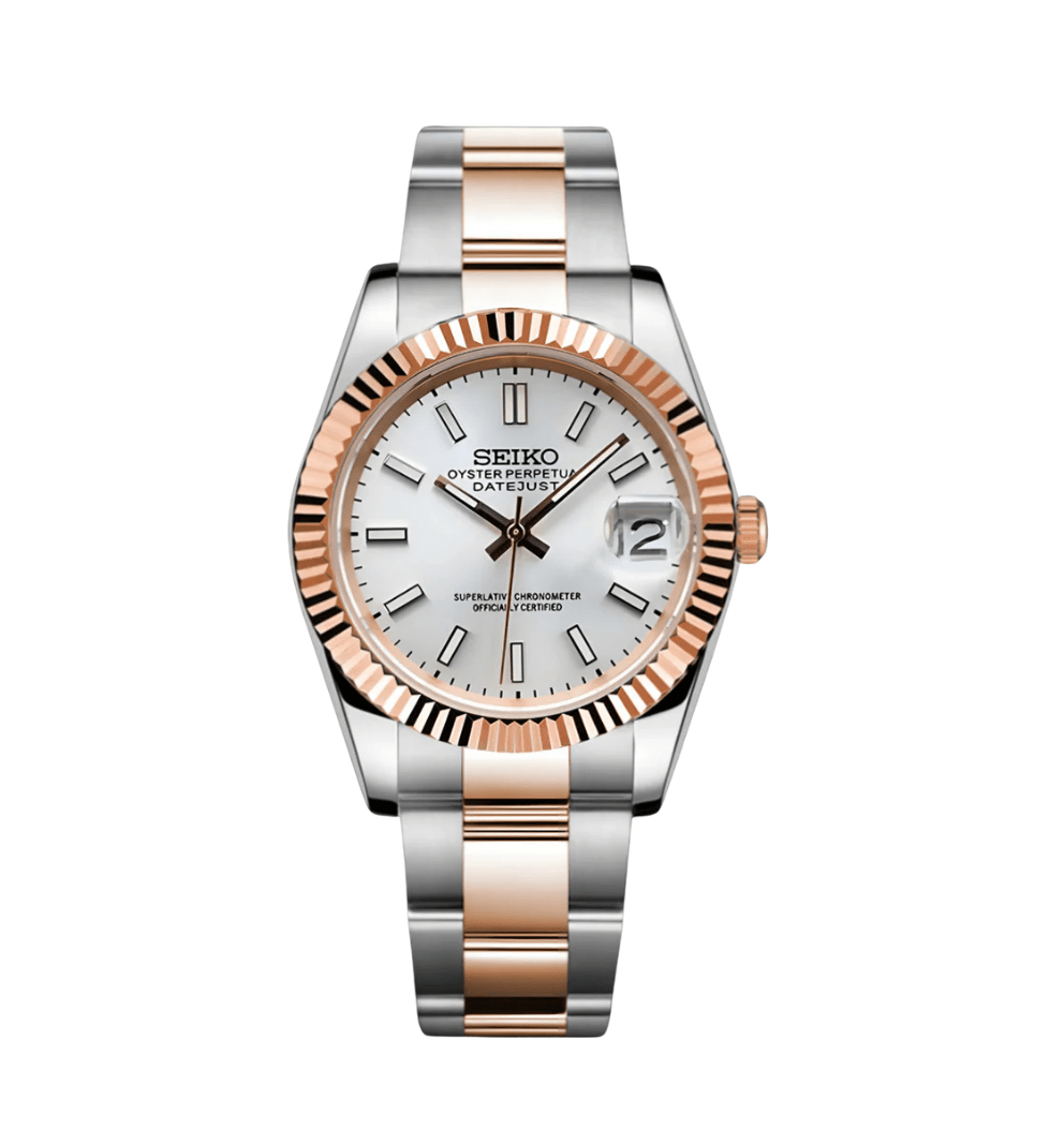 Seiko Datejust Homage – Two-Tone Rose Gold & Steel | White Dial