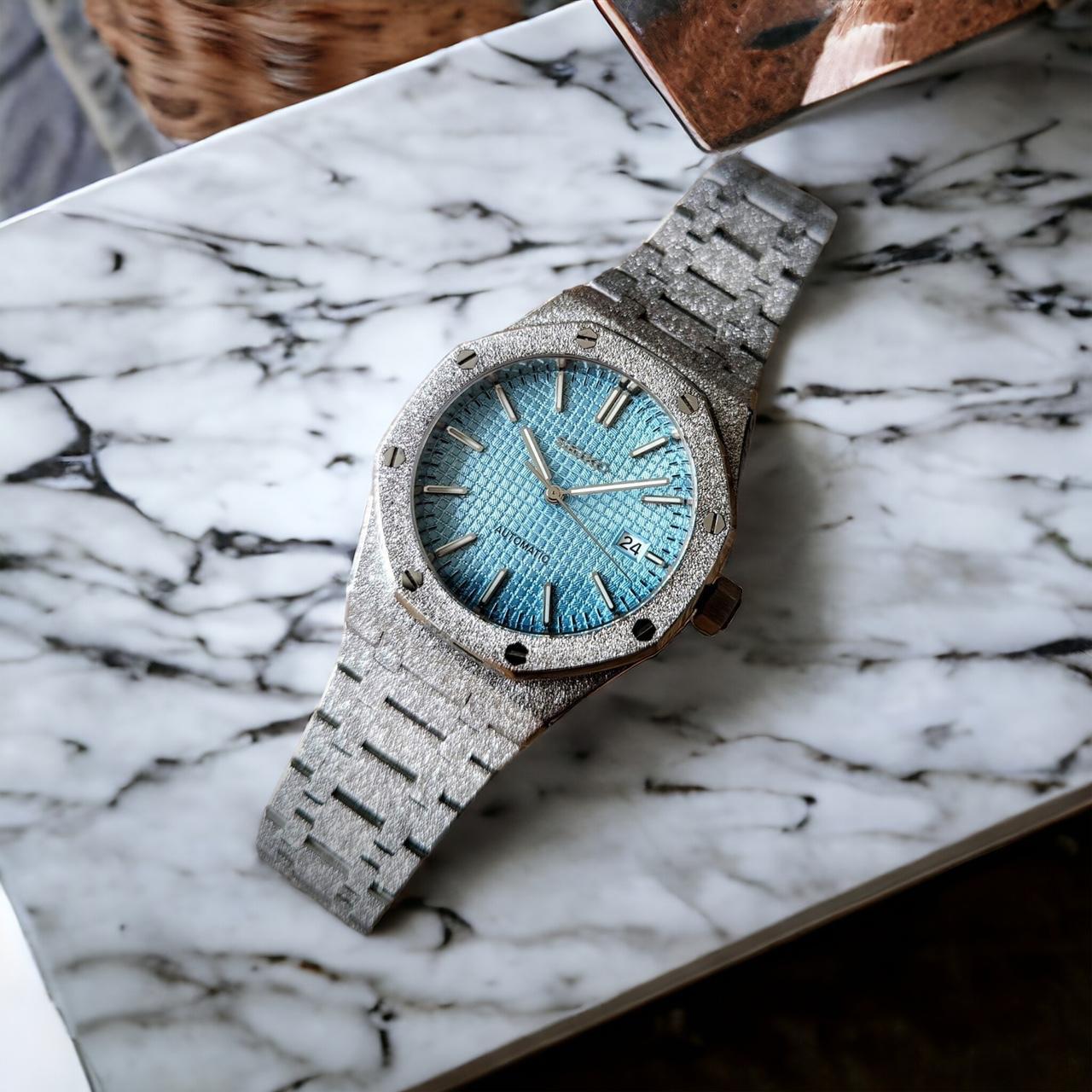 Seiko Royal Oak Style Mod – Frosted Silver with Tiffany Blue Dial