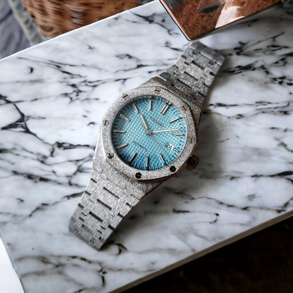 Seiko Royal Oak Style Mod – Frosted Silver with Tiffany Blue Dial